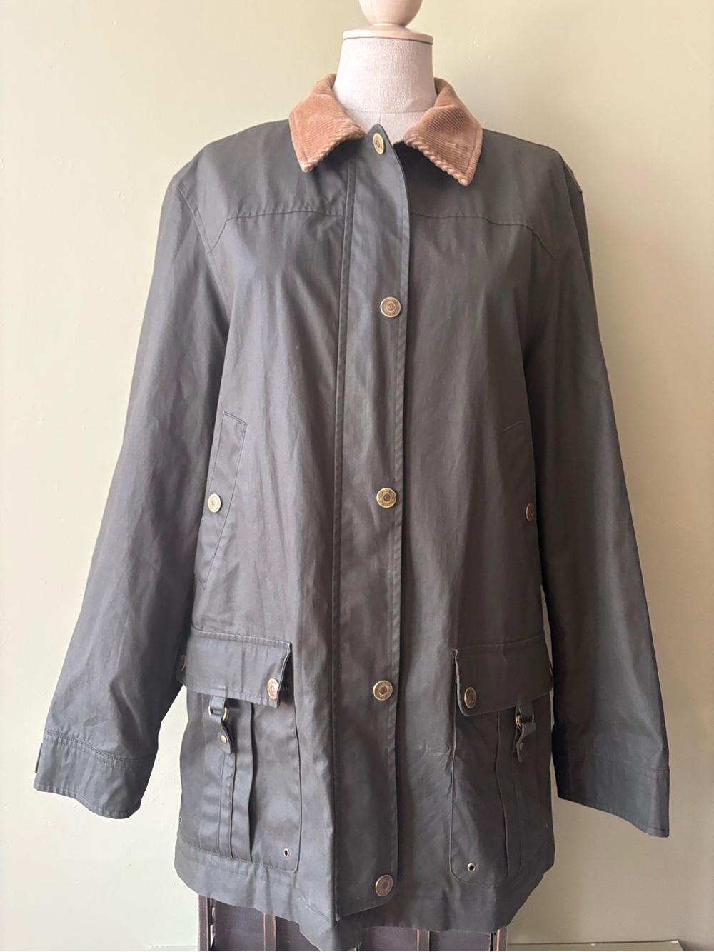 Lauren Ralph Lauren Olive Green Utility Jacket  Tan Corduroy Collar Heritage Sz